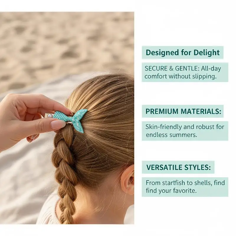 5-teiliges Set Muschel-Seestern-Haarspangen, Meerjungfrauen-Haarnadeln, Sommer-Strand-Haaraccessoires für Mädchen – Detail 8