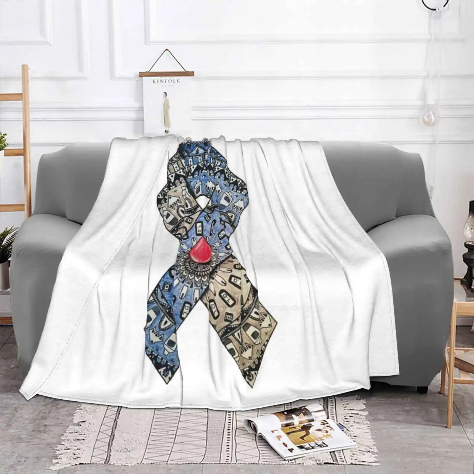 Type 1 Diabetes Mandala Soft Warm Light Thin Blanket Mandala Type 1 Diabetes Jdrf Juvenile Diabetes Zentangle Ribbon Pattern