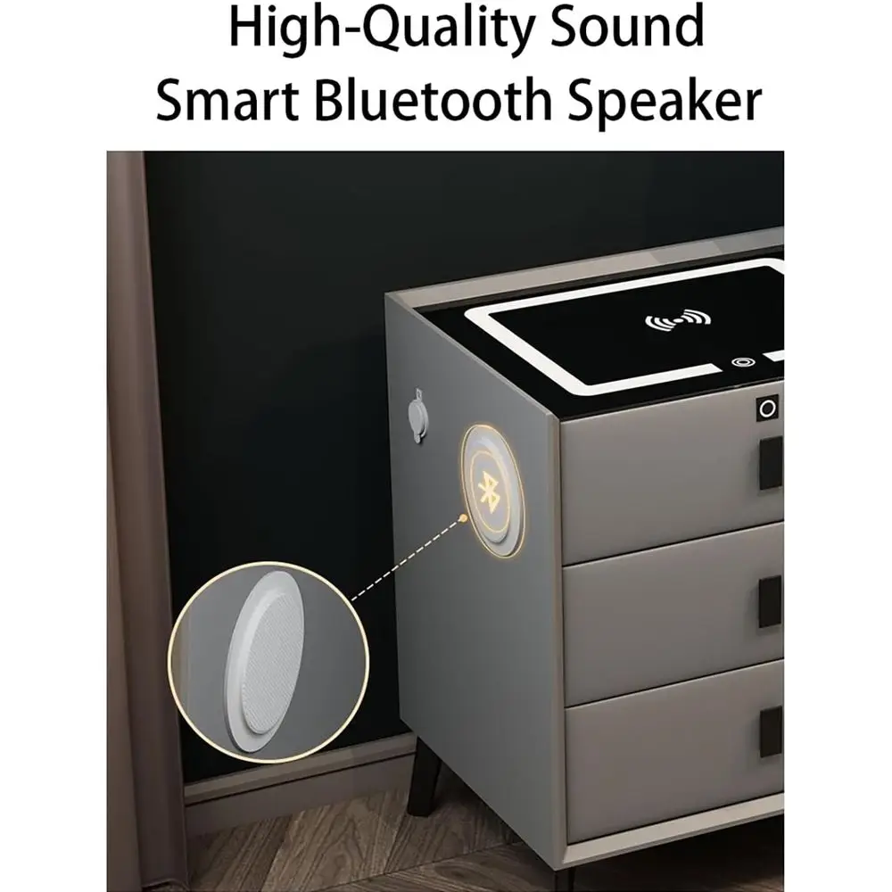 طاولة سرير ذكية مدمجة بإضاءة LED مع شحن، درجين، USB ومكبر صوت، رمادي/وردي/برتقالي/أبيض، 45x40x60 سم