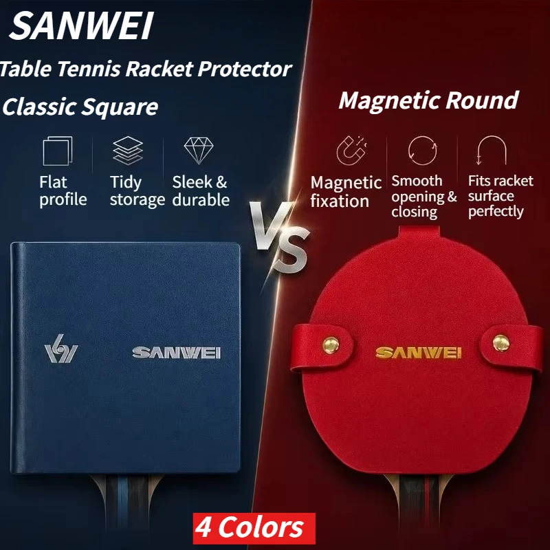 SANWEI Table Tennis Racket Protector Magnetic & Classic Square Anti-Oxidation Anti-Dust Anti-Collision Ping Pong Paddle Cover