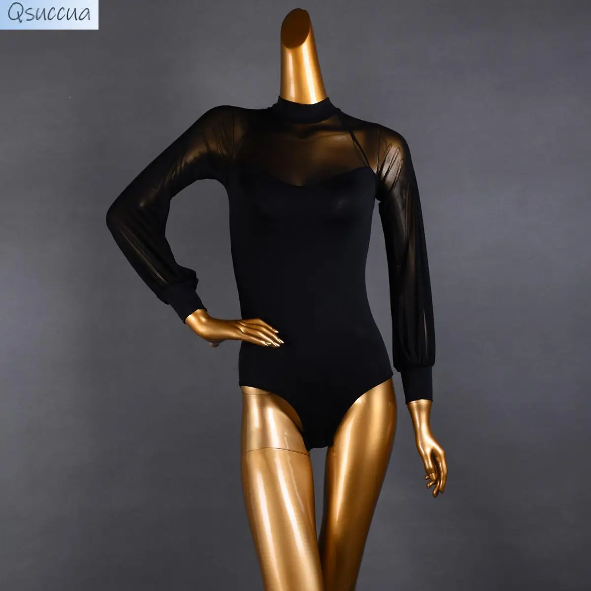 Modern Dance Gauze Princess Bubble Lantern Long-Sleeved Black Cha Cha Blouse New Latin Dance Adult Female Body Suit