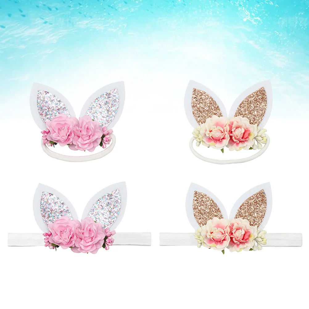 

4pcs Bunny Ear Headband Lightweight Floral Easter Headdress Party Hair Decoration Costume Accessory For Adults Carnival