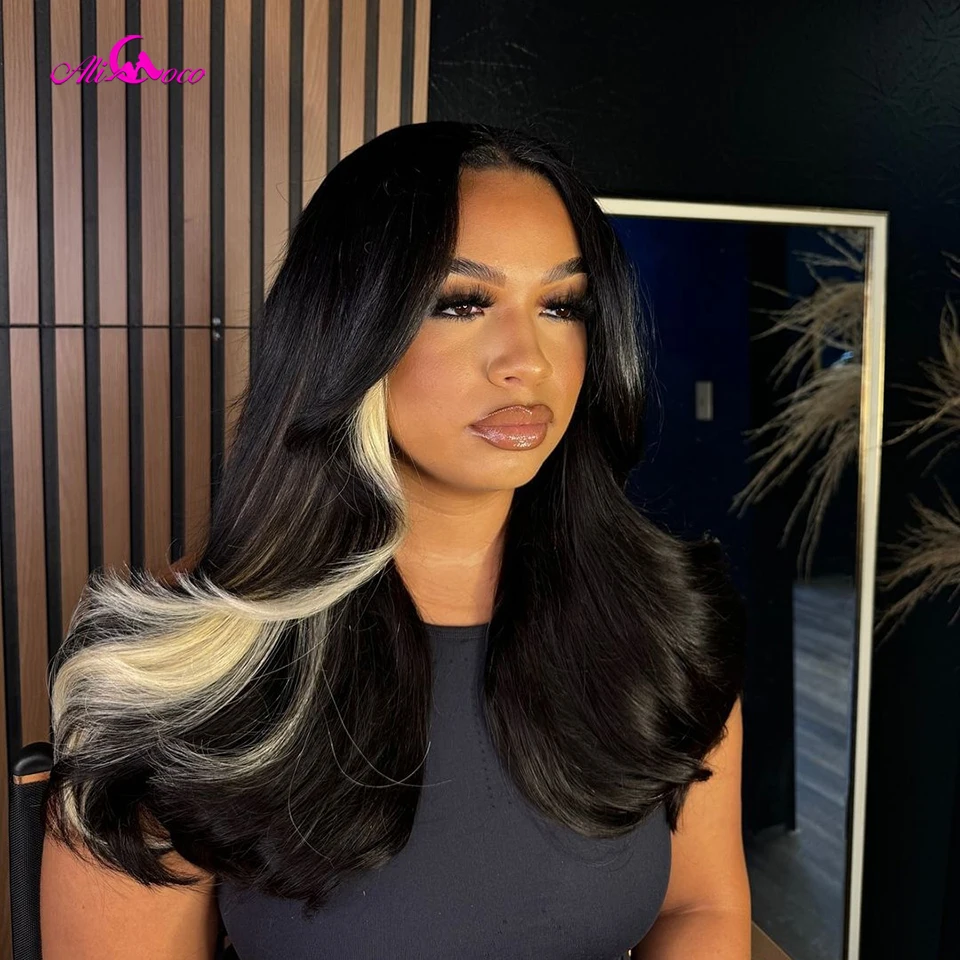 

Natural color With 613 Blonde Highlight 200 Density Body Wave Human Hair Lace Front Wigs Transparent Lace For Women 13X4 13X6