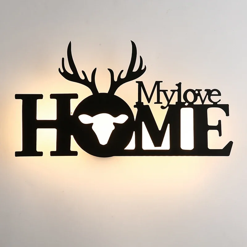 Nordic modern simple wall lamp aisle background wall living room bedroom bedside wall lamp creative antler letter wall lamp