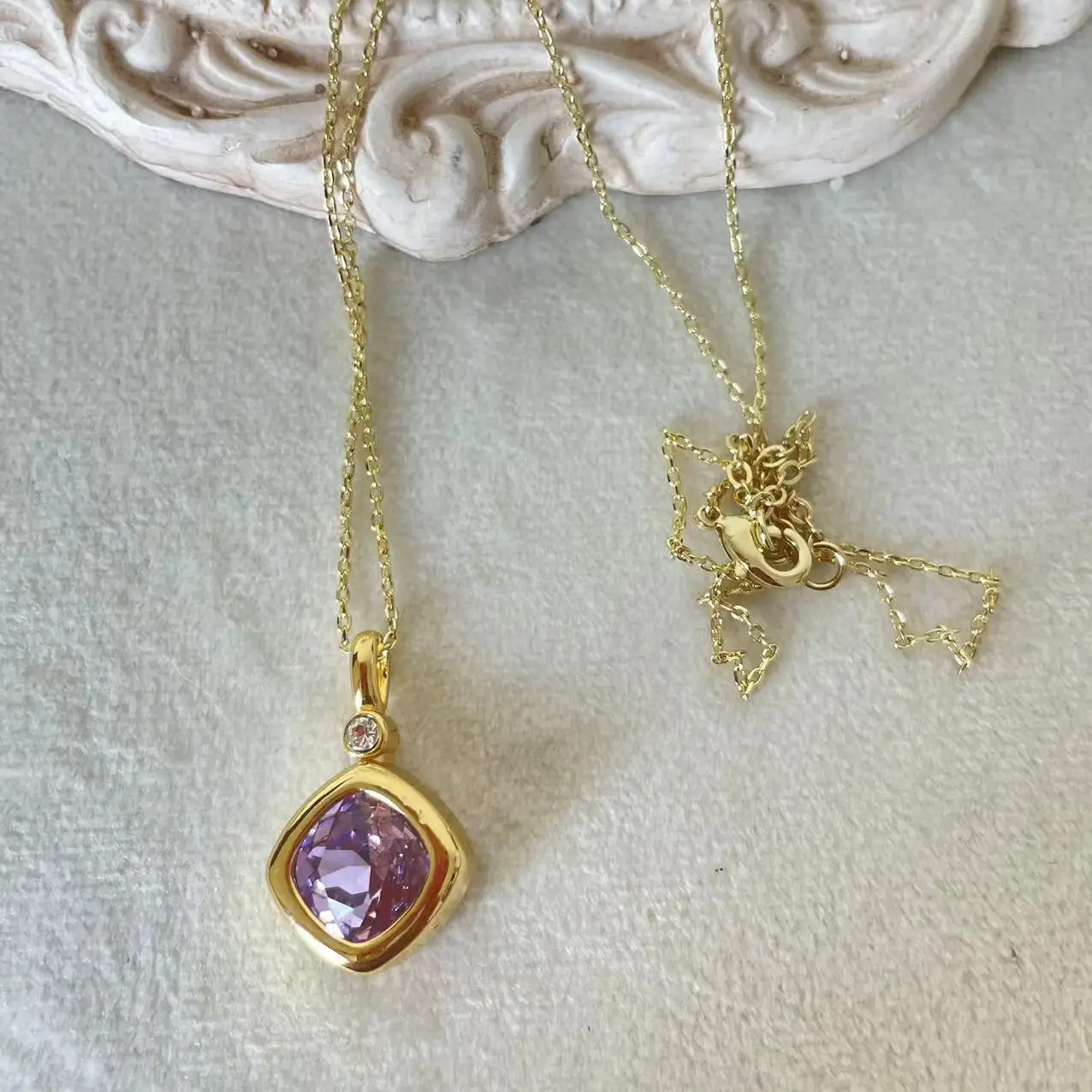 

1pc 18K 14K Real Gold Plated Vintage High Luxury Pureple Sapphire Amethyst Gemstone Gems Chain 925 Silver Necklace Fine Jewelry