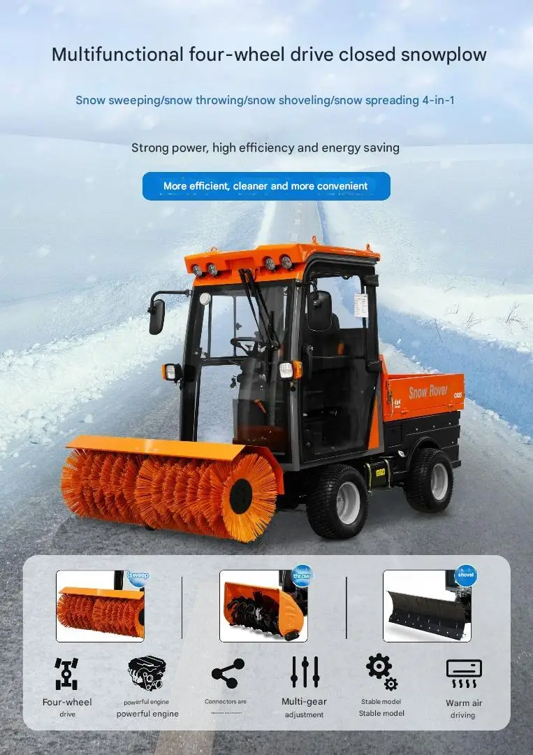 25HP 140CM Ride-On Multifunctional Floor Sweeper Snowplow Electric Start Driving Winter Road Sanitation Snow Removal Machine
