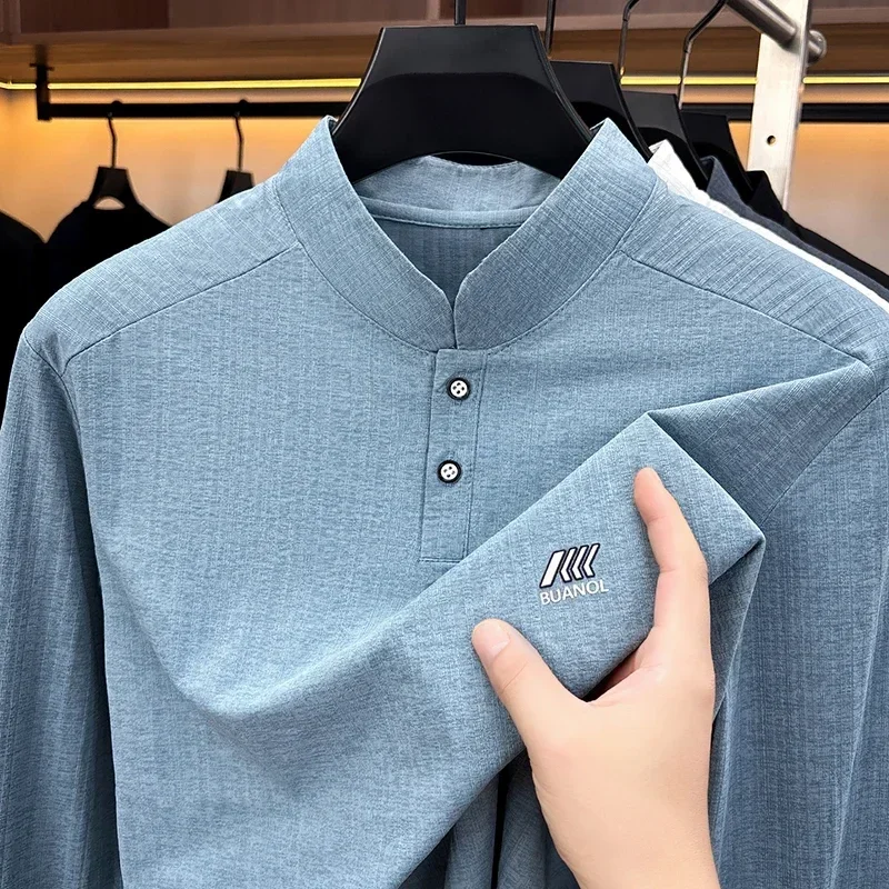 Brandneues Herren-Poloshirt mit Print, Herbst, einfarbig, langärmelig, Arbeitsoberteil, Herren, Business, formelle Arbeitskleidung, Hemden für den Frühling. – Detail 8