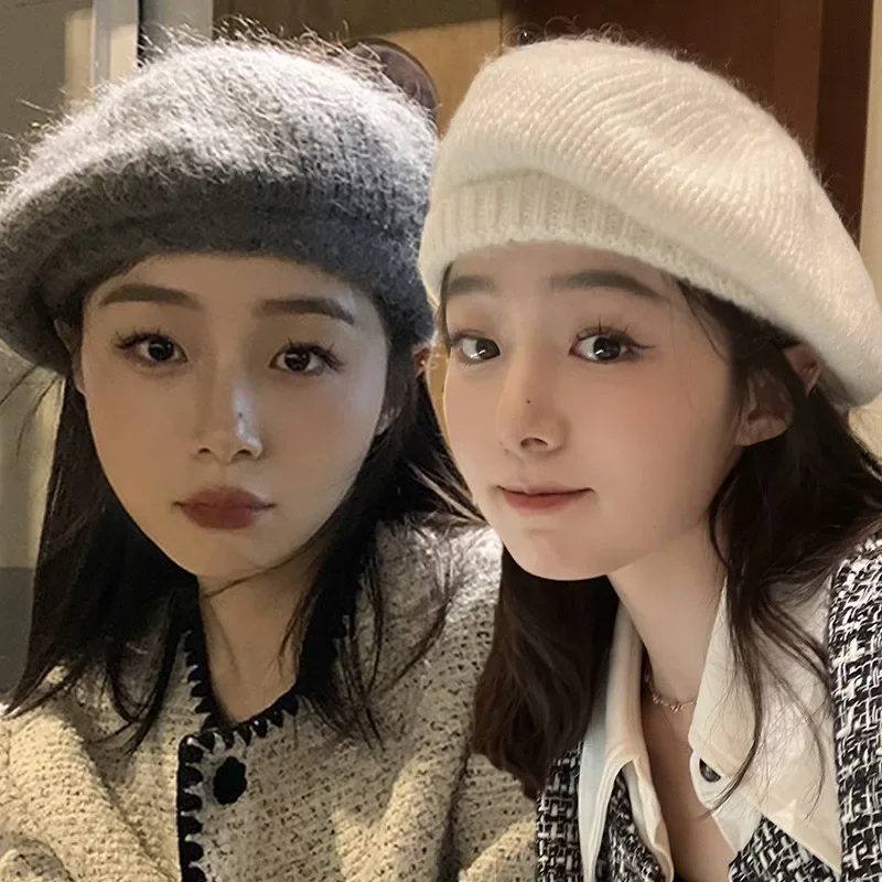 Fashion Maheimao Knitted Beret Retro Women\'s Bonnet Soft Hat Winter Warm Solid Color Cashmere Cap For Girl Warmer Accessories