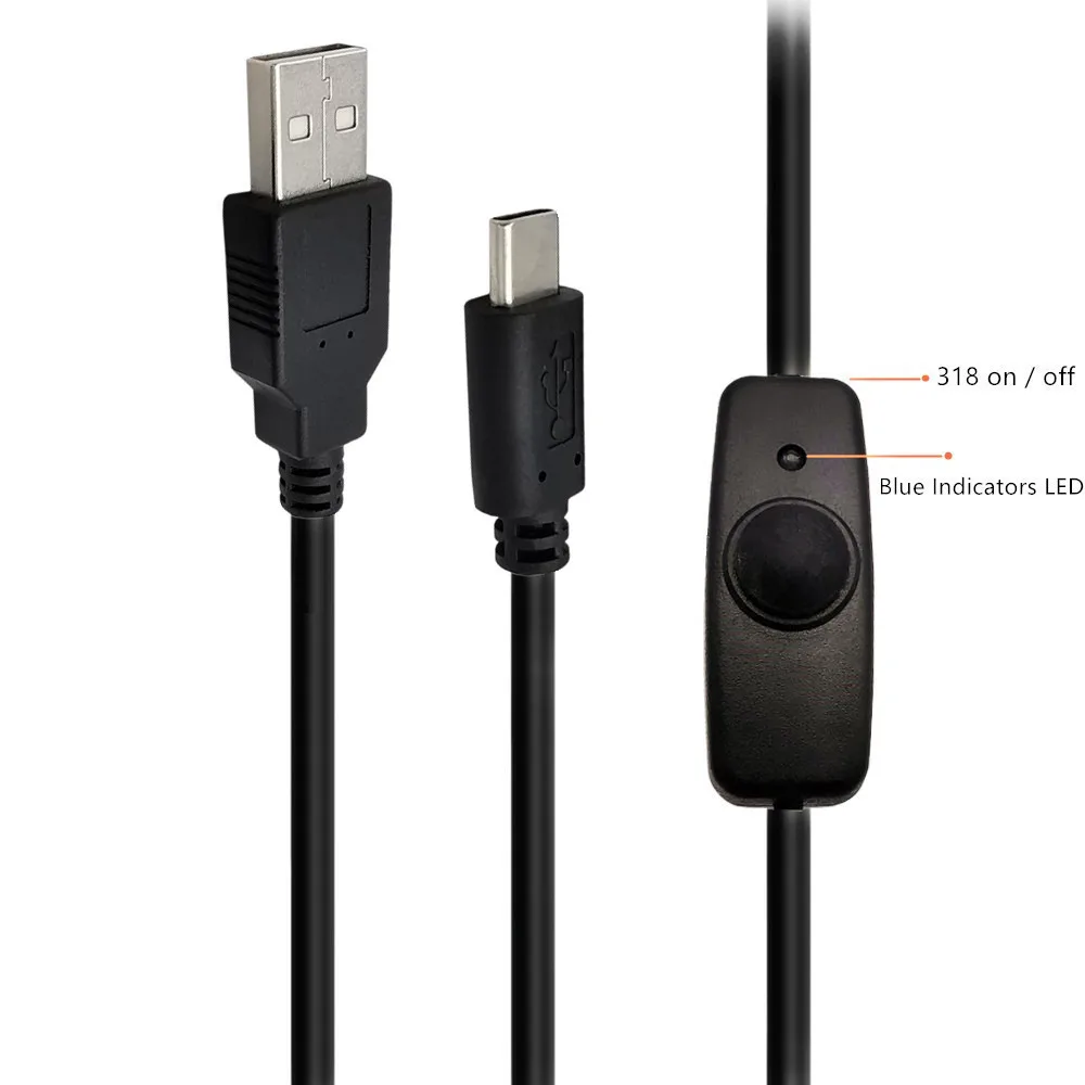 318 로커 키 스위치 컨트롤러 케이블, LED 조명, USB2.0 AM에서 C타입 수 익스텐션 코드, 2A 1.2m