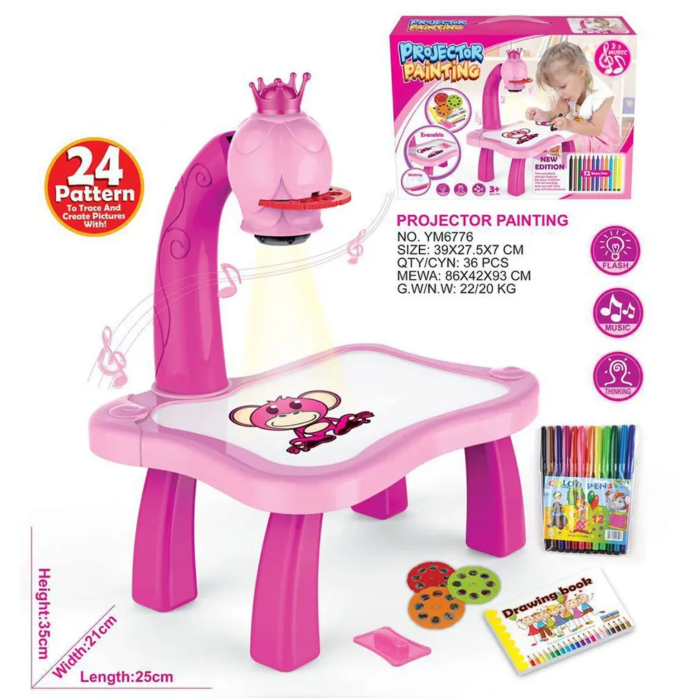 Child Learning Desk With Smart Projector Kids Painting Table Toy With Light Children Educational Tool Drawing Table
