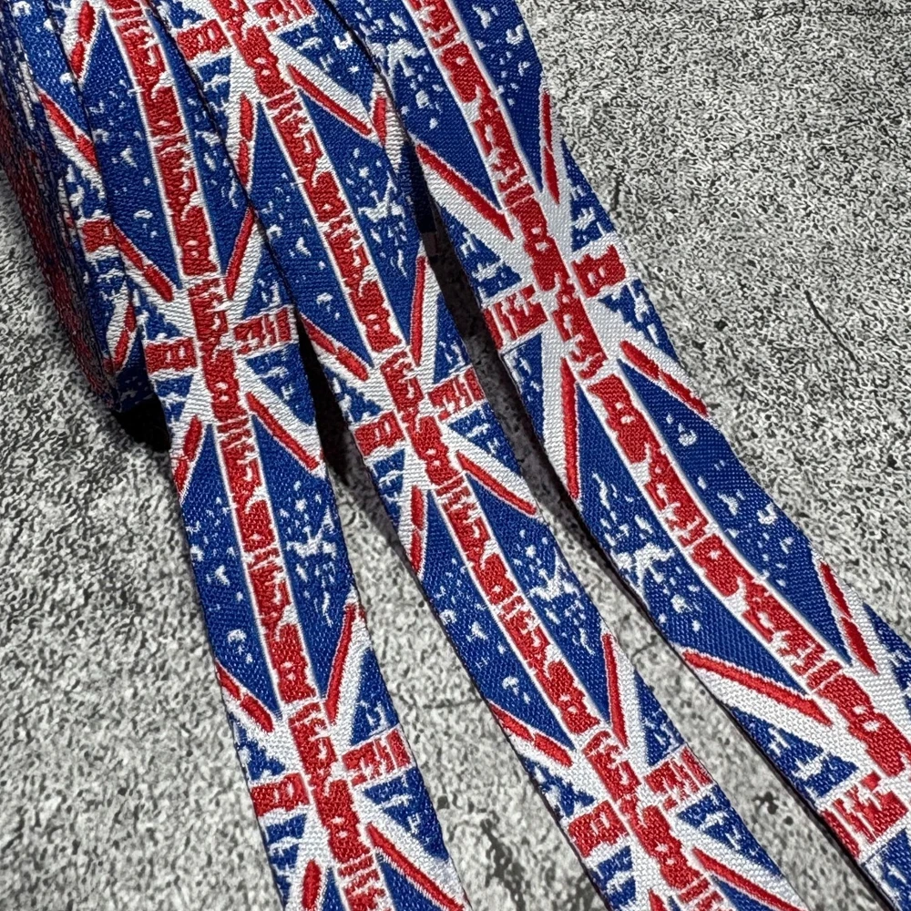 10 Yards Cartoon British Flag Jacquard Ribbon 16MM/22MM Width Computer Themed Breaking Design for Crafts