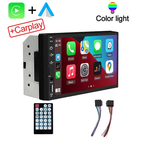 Автомобильный Мультимедийный Плеер Double Din С 7-дюймовым HD Сенсорным Экраном, CarPlay, Android Auto, Камерой Заднего Вида,...