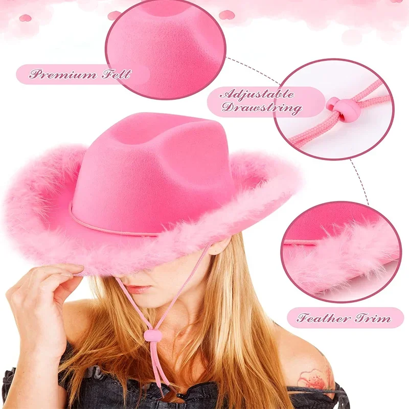 Chapéu de cowboy de serapilheira, coroa de serapilheira, chapéu de cowboy ocidental, aniversário, menina, chapéu de cowboy rosa, casamento, despedida de solteira, acessórios de vestido