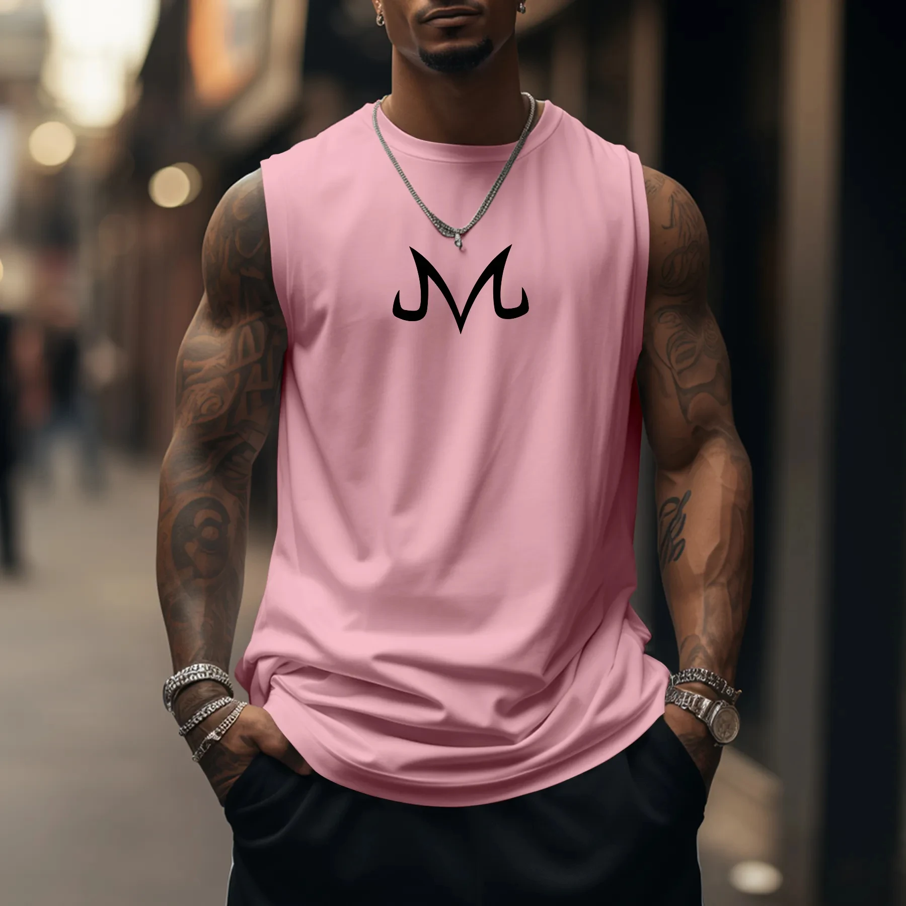 Dragon Ball Anime Print Mens Pink Tank Top Streetwear Summer Fitness Casual Wear Muscle Fit Cartoon Summer 3D  Printed Tank Top