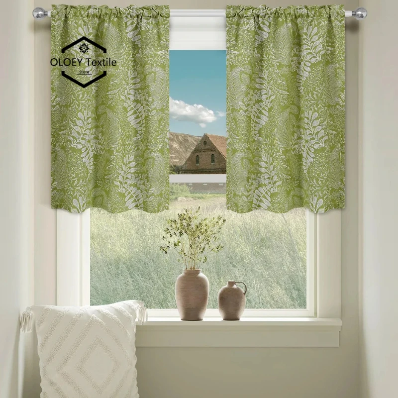 

Leaves Print Curtains for Small Windows Bedroom Living Room Short Blackout Through Rod Drape Nature Theme Window Treatment Decor