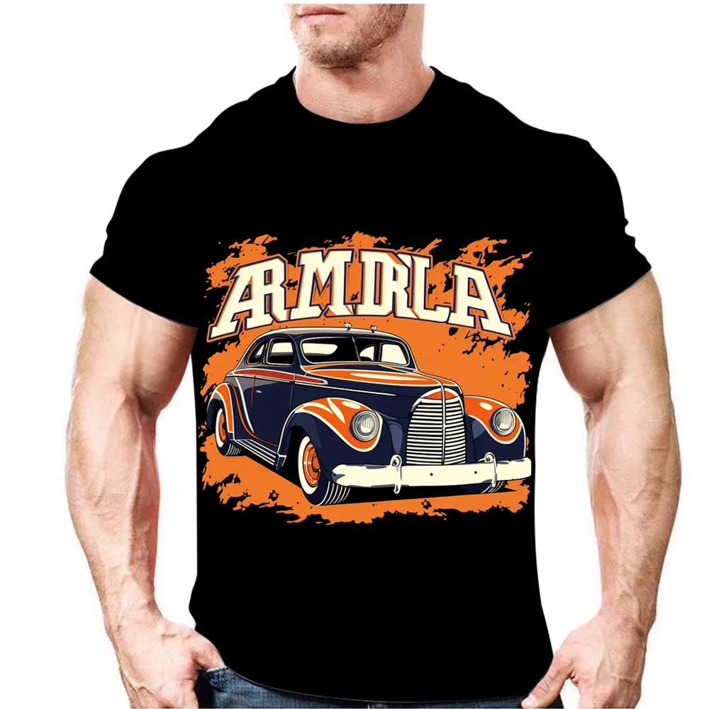 

Vintage American Car Summer Men's Printed T-Shirt New Street Trend Personality Short Sleeve Sports Casual Quick Drying Clothing