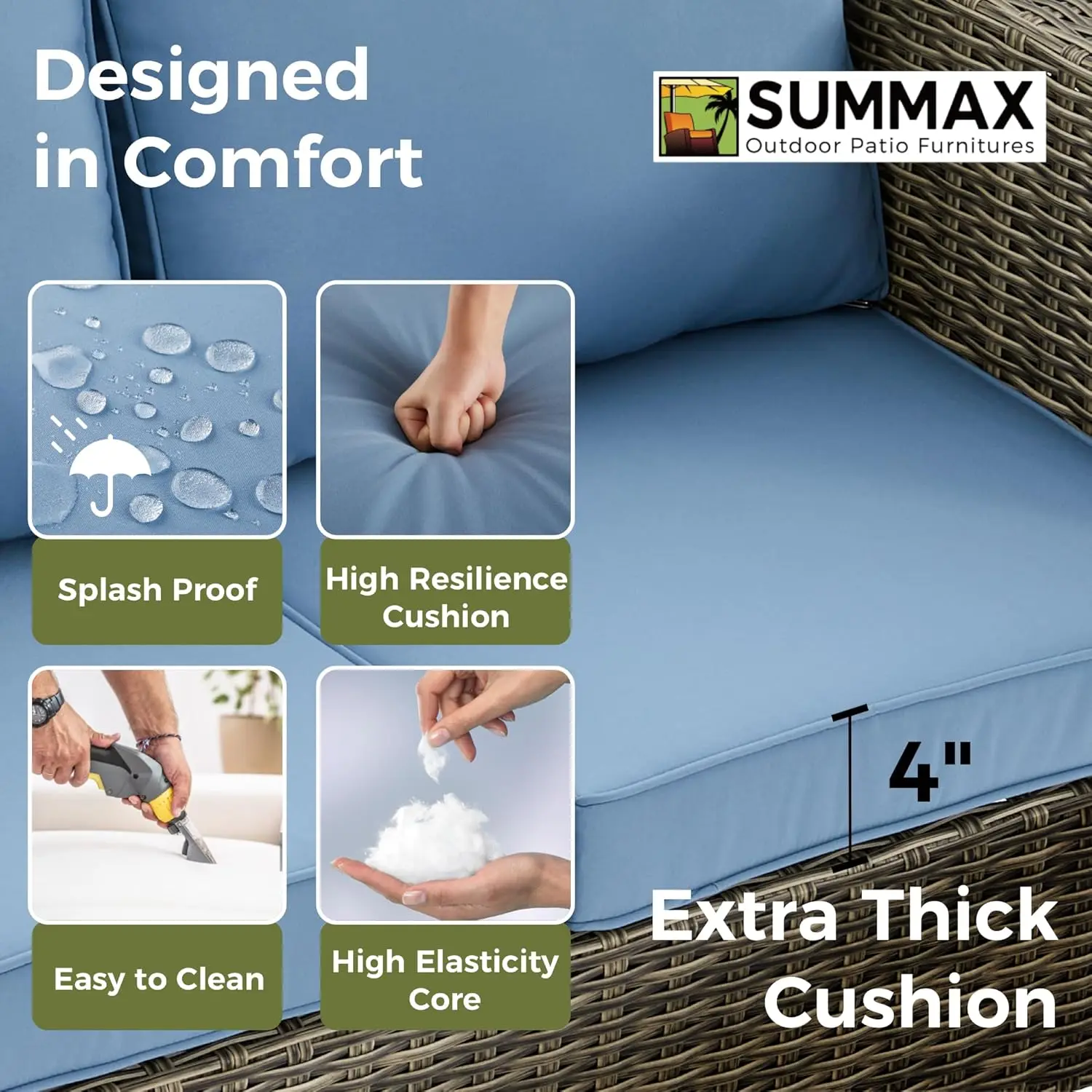 Terrassenmöbel-Sets mit Metallplatte Couch tisch, Korb Rattan Sofa Gartenmöbel Set für Veranda, Pool, Garten