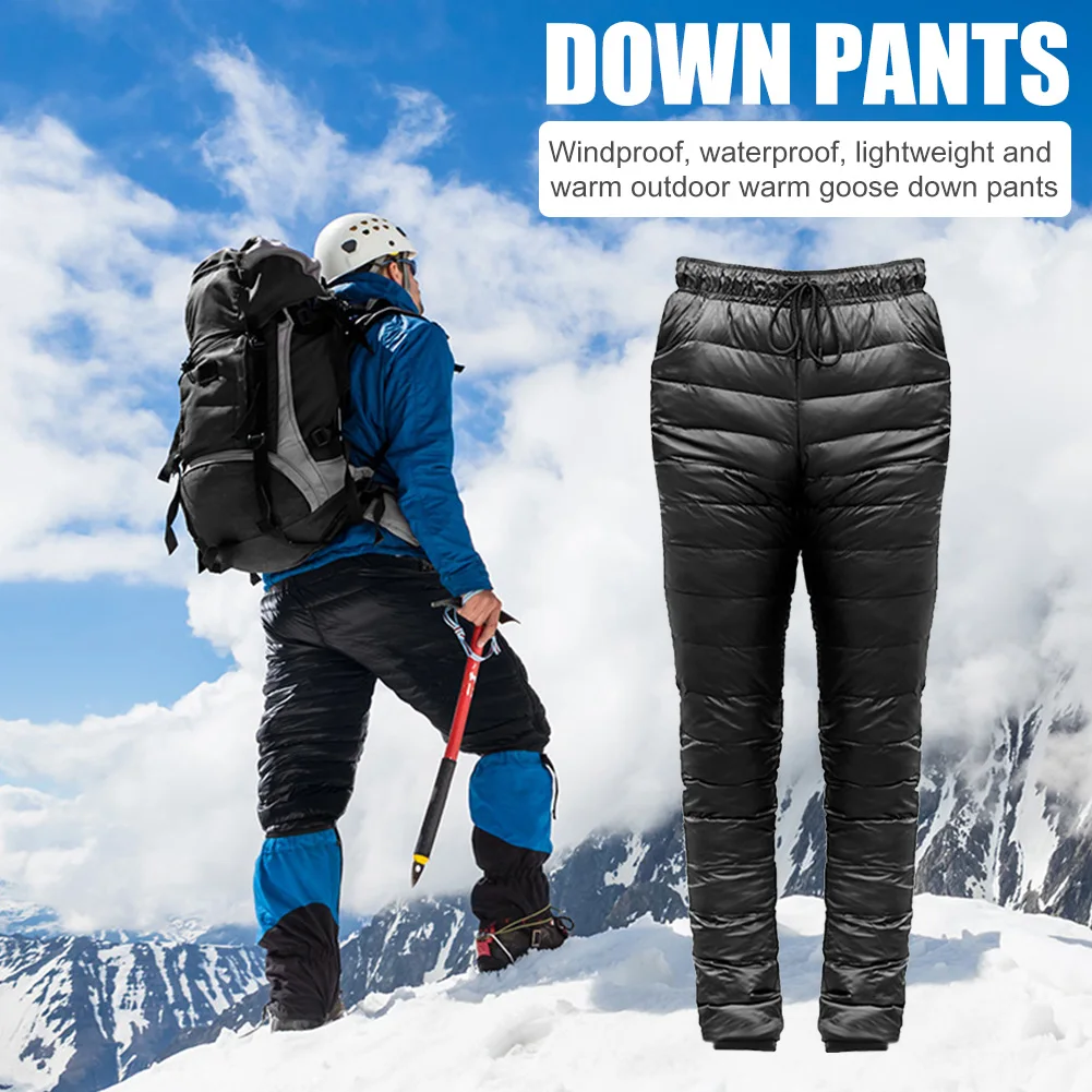 Outdoor Thermal Goose Down Pants Both Side Open Zipper Windproof Waterproof Camping Climbing Men Women Winter Trousers S-5XL