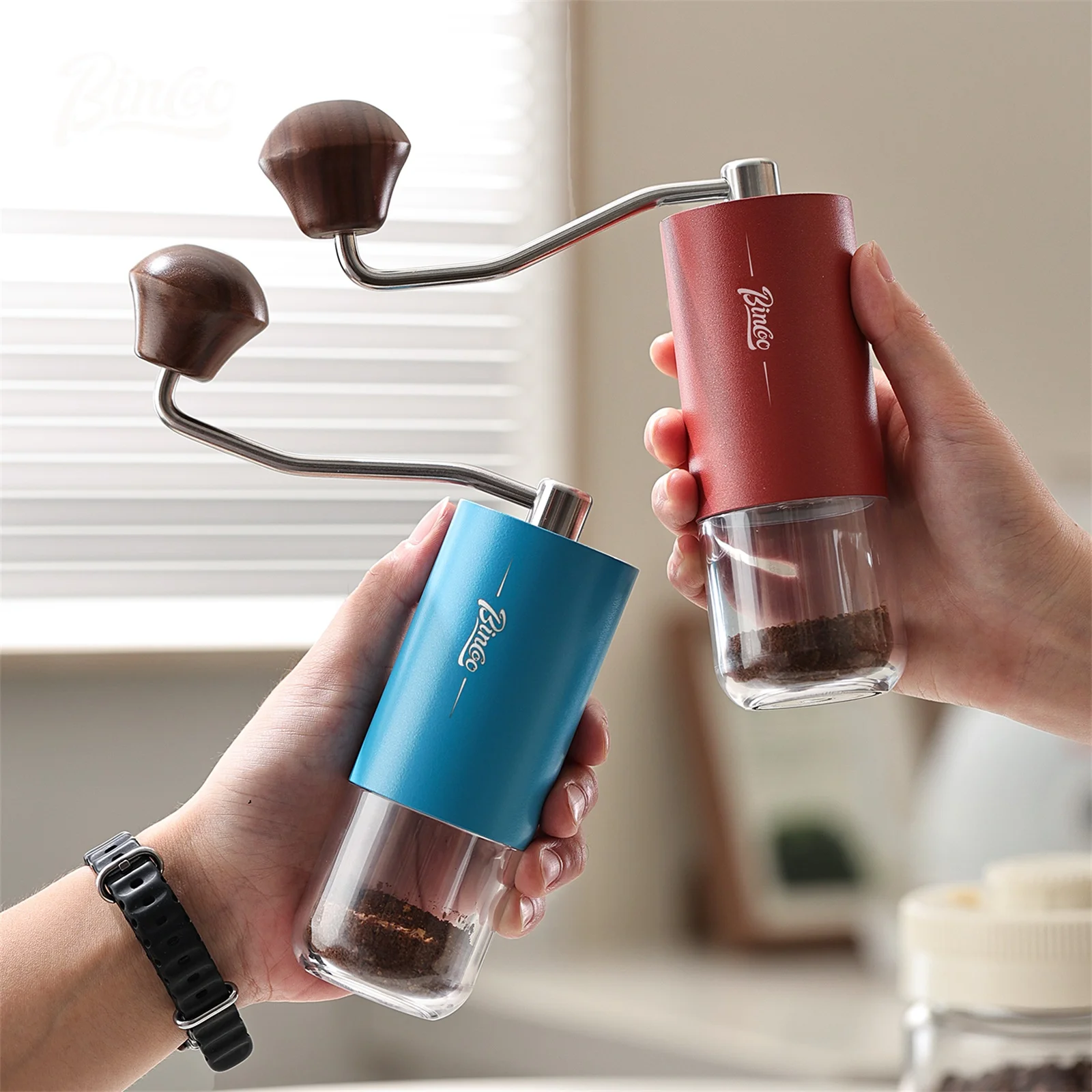 

Bincoo визуальная ручная кофемолка для кофейных зерен, портативная ручная кофемолка с ЧПУ 420, заусенцы из нержавеющей стали, кухонные инструменты для бариста