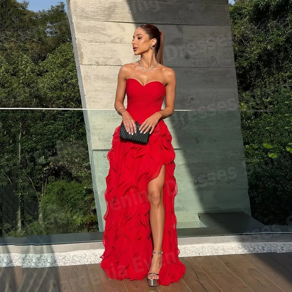 Graceful Pretty Women's Evening Dresses Sweetheart Sleeveless Side Slit Prom Gowns Vestidos Para Mujer Customized Robe De Soirée