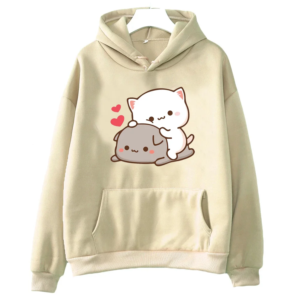 Peach And Goma Mochi Cat Love Print hoodies women Winter  streetwear funny Hood female Fleece sweater