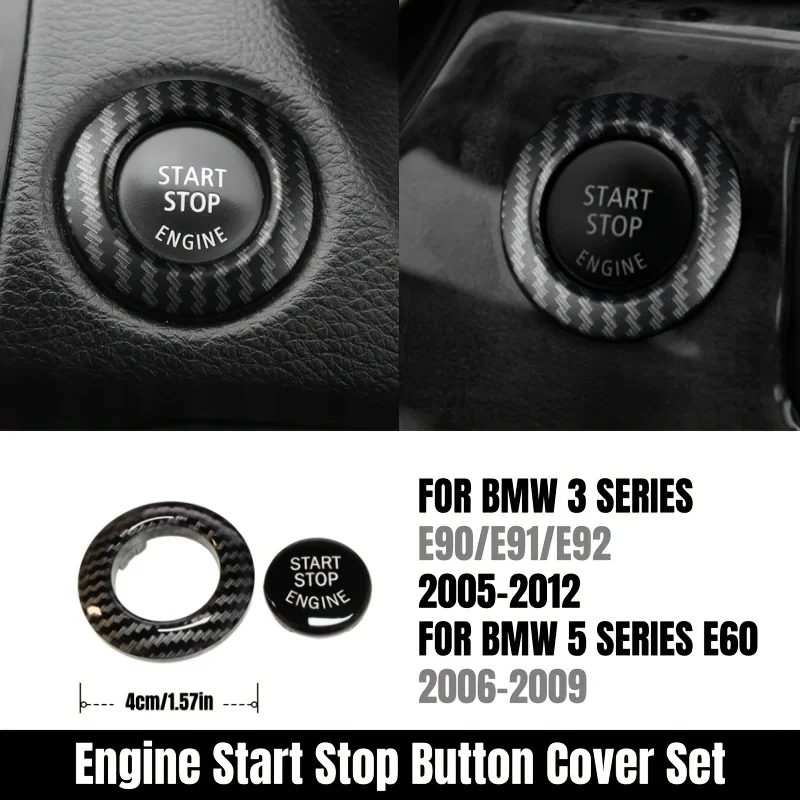 2pcs Premium ABS Carbon Fiber Style Engine Start Stop Button Cover Set, for BMW 3 Series E90 E91 E92 2005-2012 E60 2006-2009