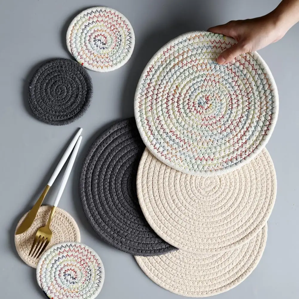 Soft Cotton Woven Coaster Set Heat Insulation Anti-Scald Water-absorbent Noise-reducing Bohemia Style Cotton Cup Mat Home Decor