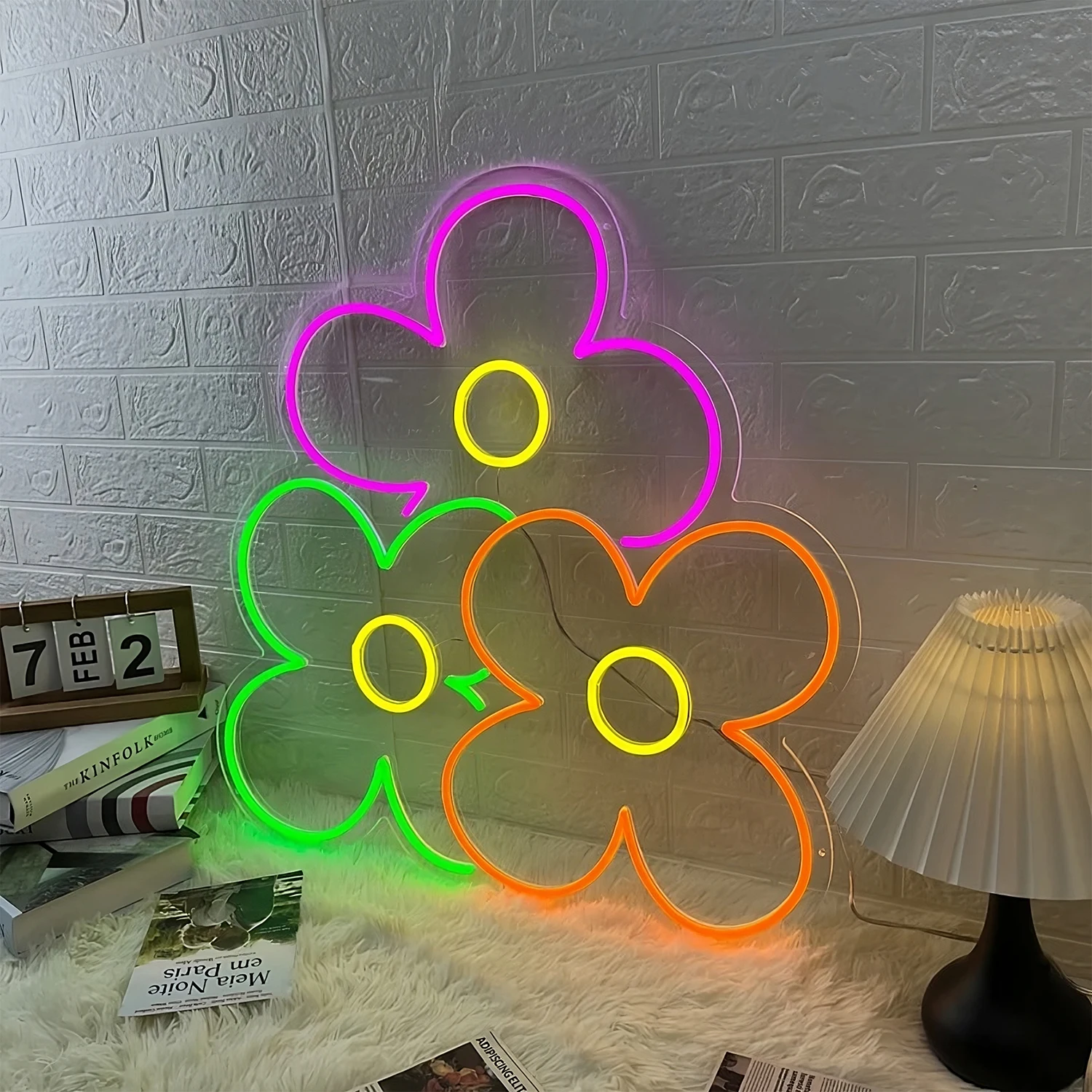 Imagem -02 - Led Neon Sign Flores Multicoloridas Luzes Personalizadas para Casa Quarto Wall Decor Party Decor Neon Sign Wall Art Fun