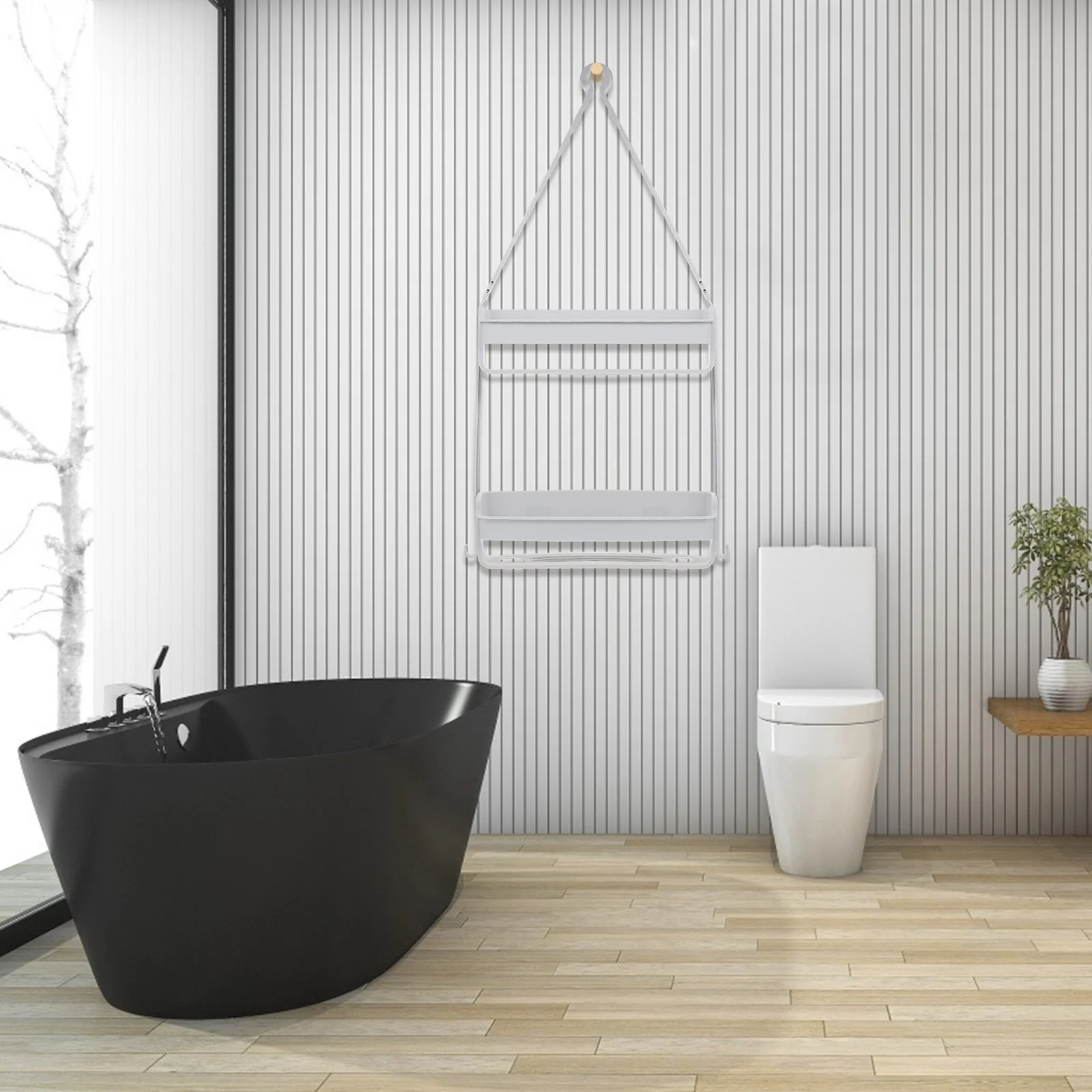 

1pc Bathroom Storage Basket Double-Deck Hanging Holder For Toiletries Shower Supplies Pp Organizer Basket