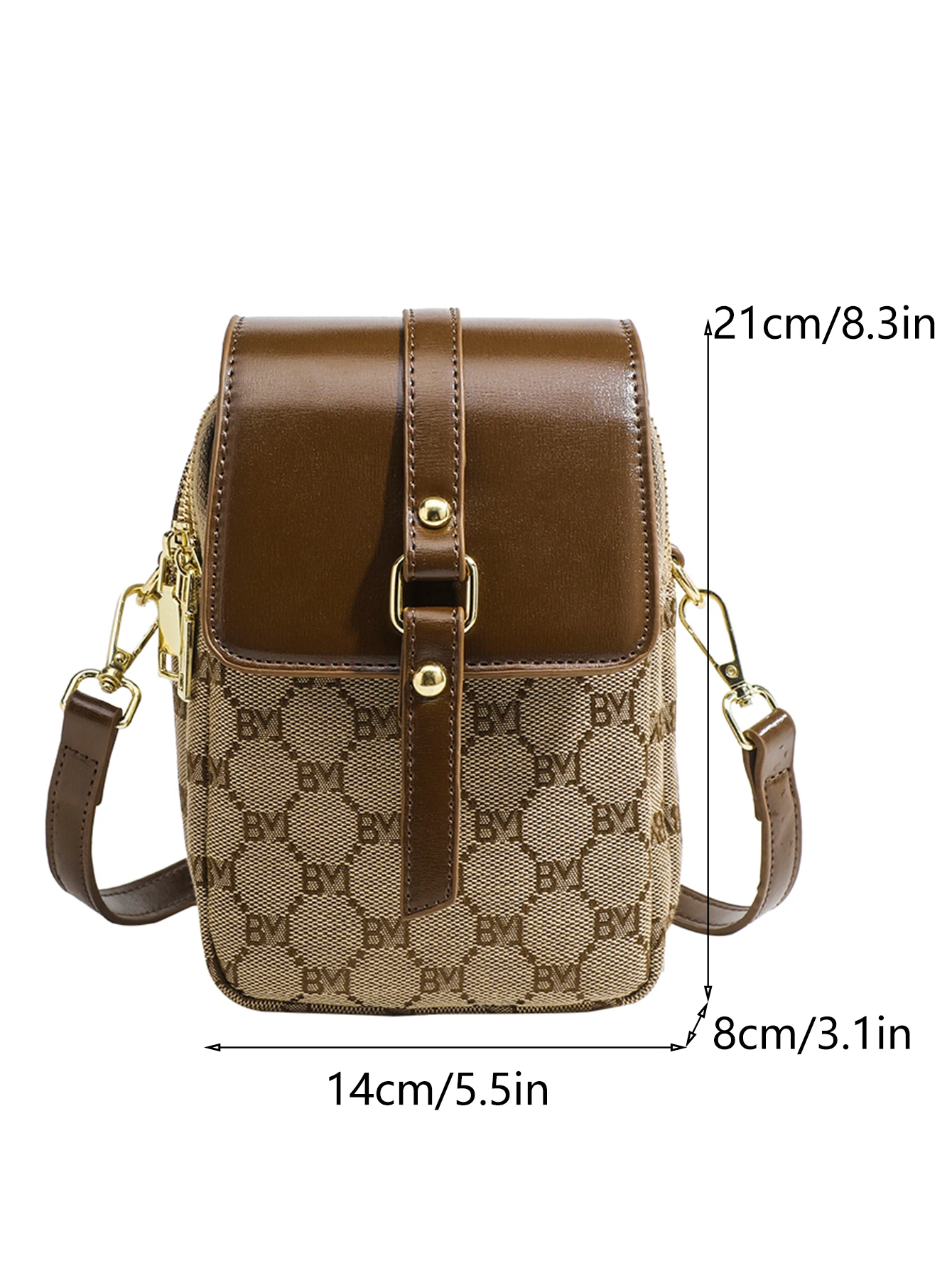 Women\'s checkered diagonal cross small round bag, retro contrasting flip shoulder bag