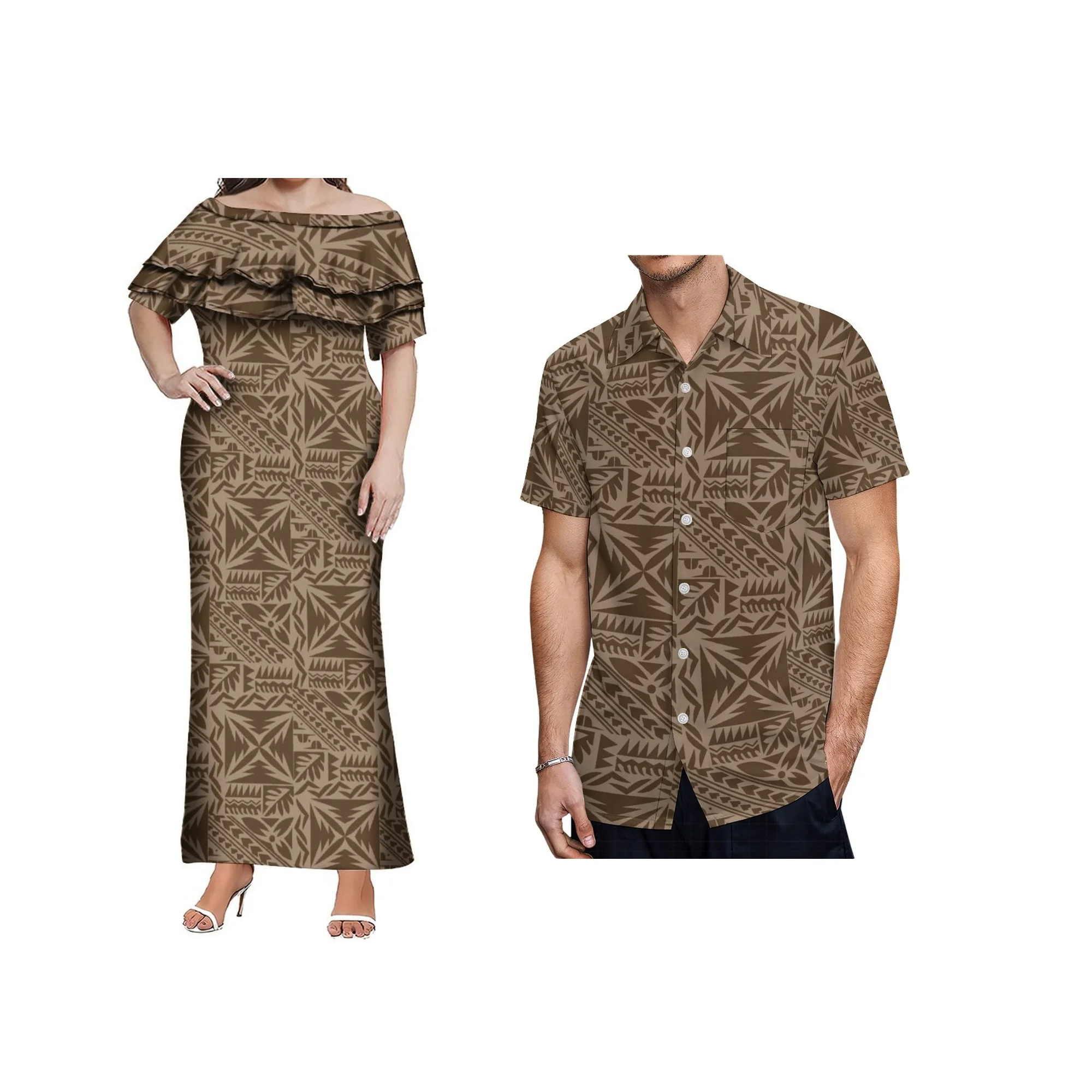 Summer Women's Casual Wear One-Shoulder Temperament Dress Tailored With Vintage Polynesian Art Patterns