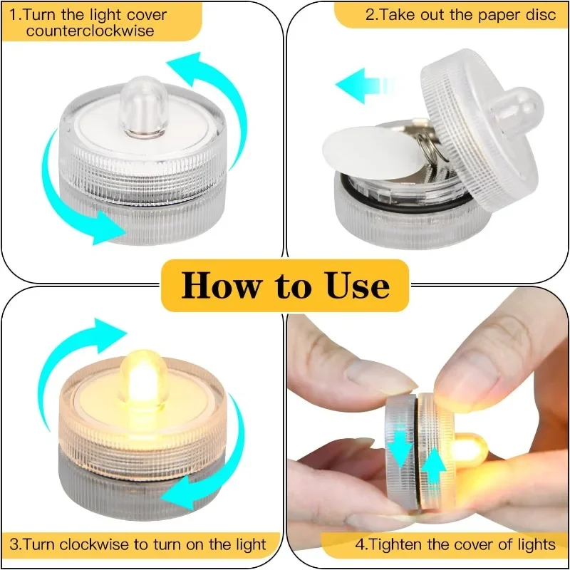 LED Submersible Waterproof Tea Light Pond Underwater Tea Light Flameless Candle Light for Vase Fish Tank Party Decoration