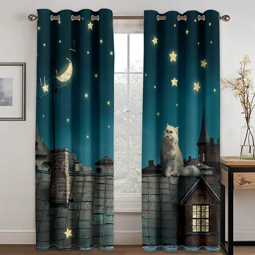 Funny Cute Cat Paw Print Children's Two Thin Window Curtains for Kids Boy Girls Living Room Bedroom Decor 2 Pieces Free Shipping