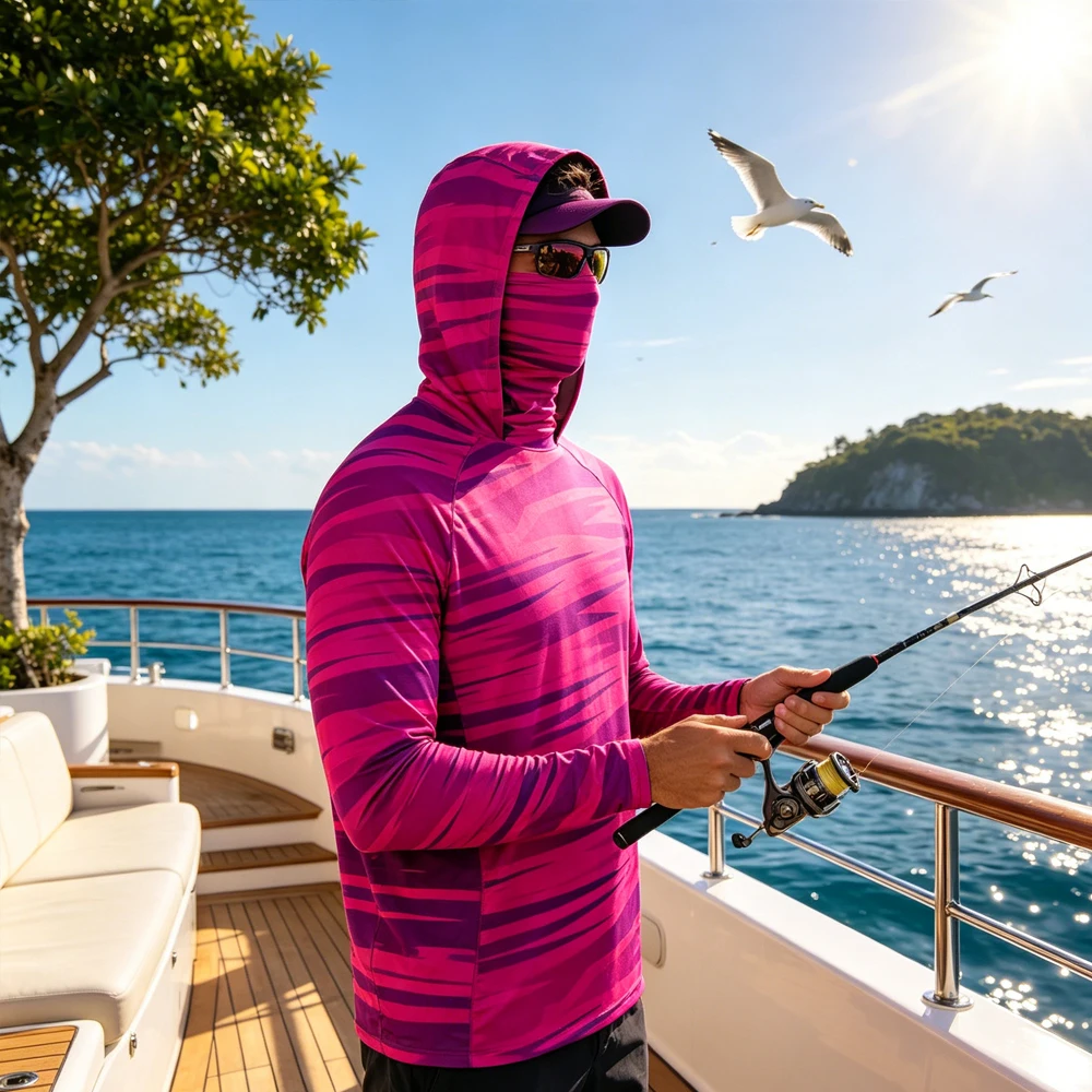 

Lightweight Long Sleeve Fishing Shirt Clothing With Face Mask UPF50+ UV Protection Quick Dry Breathable Hooded Top Wear for Men