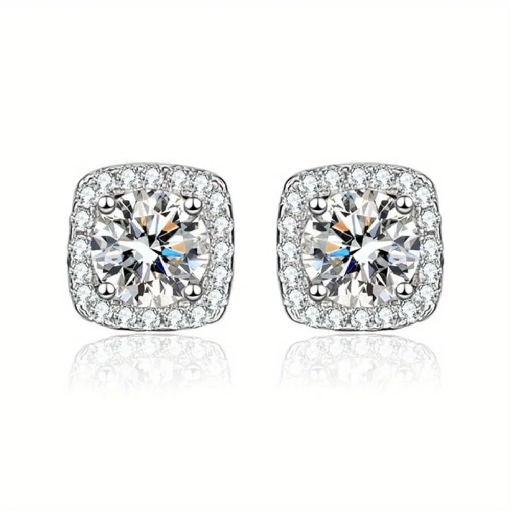 1 Paar silberne Zirkonia Ohr stecker runde quadratische Diamant Ohr stecker für Frauen Männer