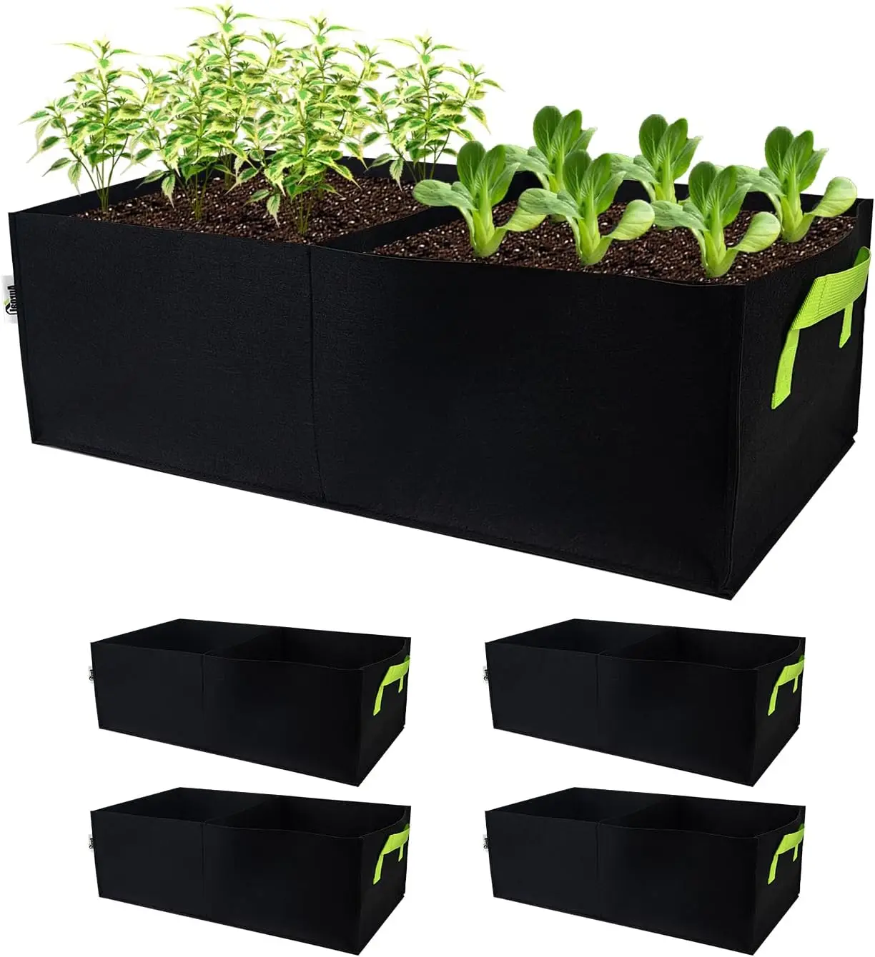 

Plant Grow Bags, 5 Pack Fabric Raised Planting Beds, 10 Gallon Rectangle Potato Tomato Planter Pots for Outdoor Vegetables