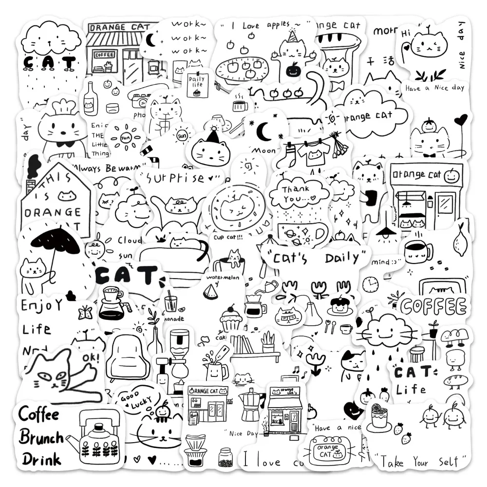 

100PCS Cartoon Fun Orange Cat Cute Graffiti Decorative Stickers DIY Pencil Box Guitar Bike Tablet Waterproof Decals Kids Gifts