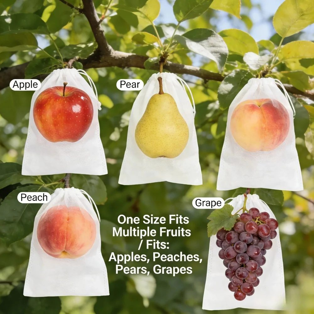 50pcs Breathable,Insect-Proof Cover with Hidden Drawstring,Fruit Net Bag,Suitable for Fruit Trees,Protect fruit from Birds, Pest