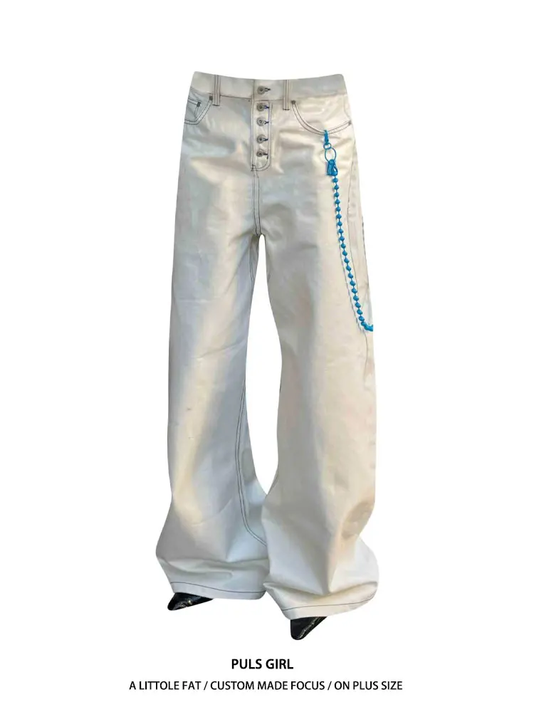 

plus Size American Retro Multi-Button Design Jeans Women's Loose Slimming Wide Leg Floor-Length Pants Casual High Waist