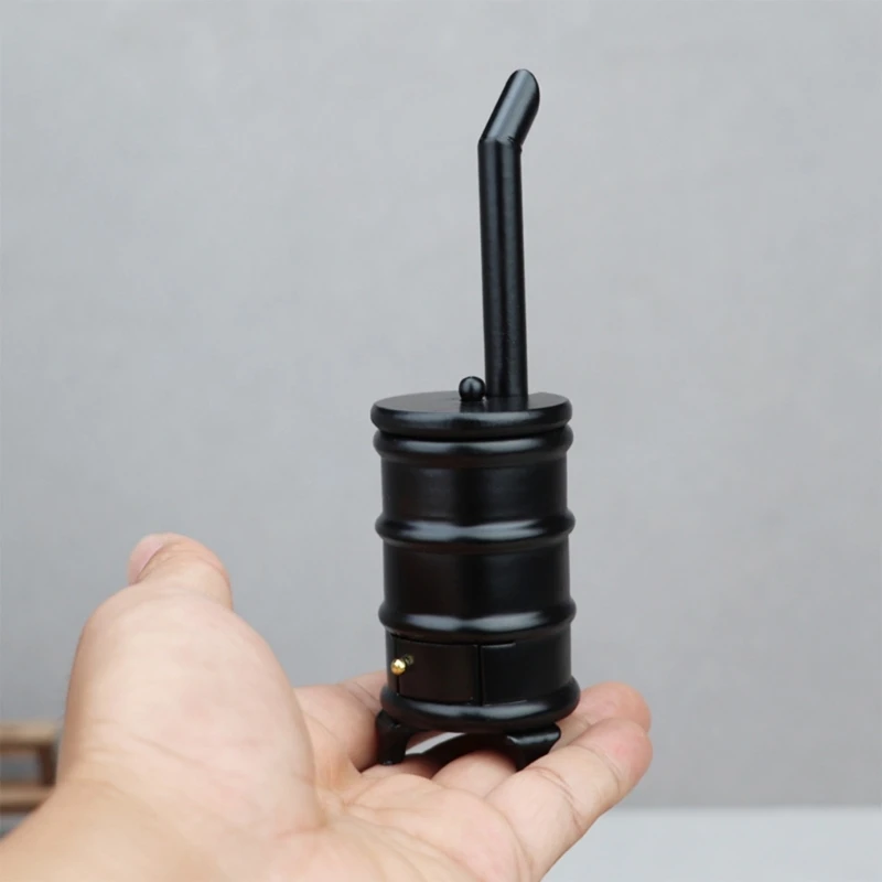 Zwart miniatuur houtkachel model meubilair met afneembaar deksel en realistisch ontwerp 1/12 schaal poppenhuis scène accessoire