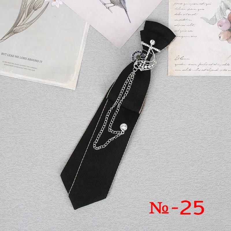 Handgemachte schwarze Band Krawatte Kristall Strass Schmuck Männer Shirts heiße neue Mädchen Jungen Kragen Krawatten Schuluniform Frauen Krawatte – Detail 26