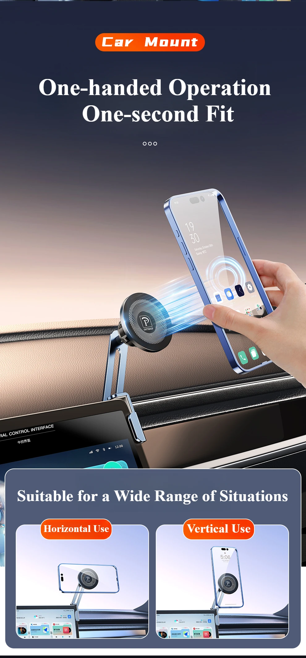 Hipacool Dual-position Car Screen Phone Holder Bracket Metal 360° Adjustable Stand for Tesla Model 3 Highland Y Car Accessories