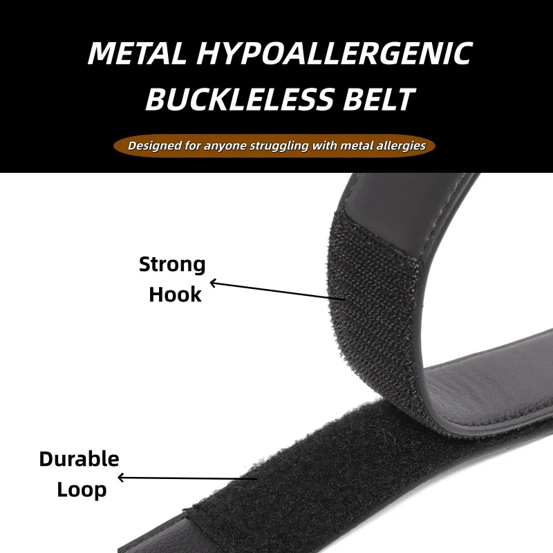 OYIFAN Men's Buckle-Free Belt Comfortable Business Belt Men's Leather Belt Convenient Velcro Closure Belt Genuine Leather Belt