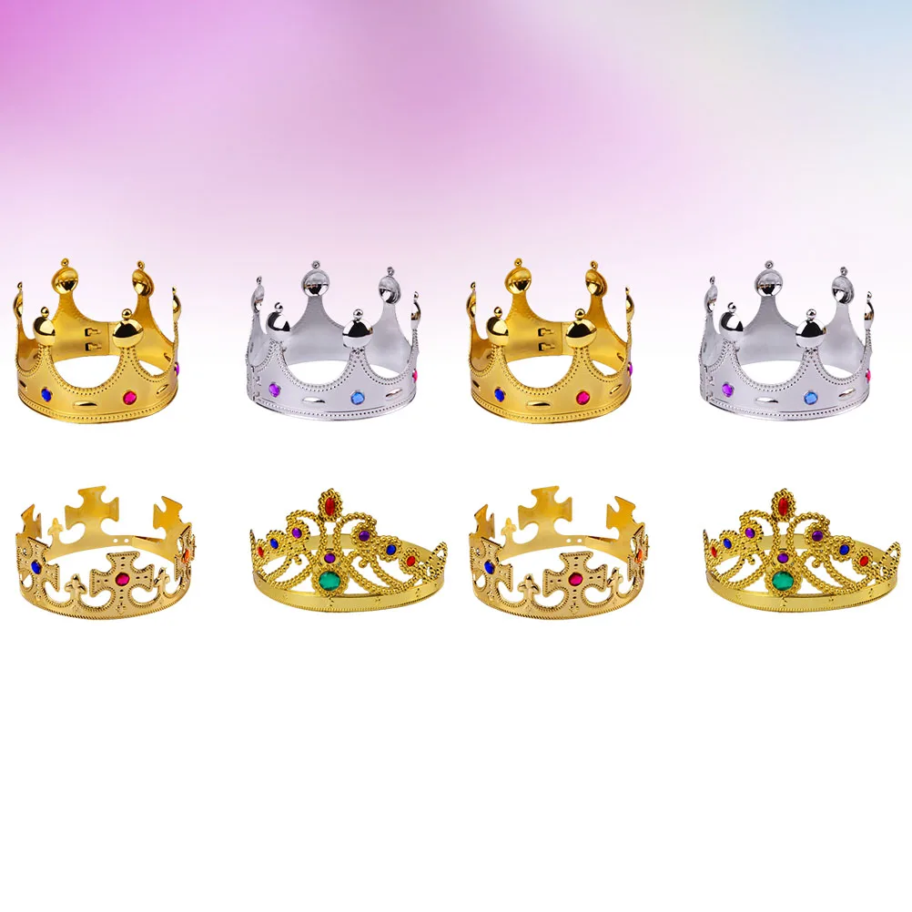 

8pcs Kids Crown Plastic Plating Crown Decorated Party Crown Prop for Birthday (Golden Cross Crown + Crown + Crown +