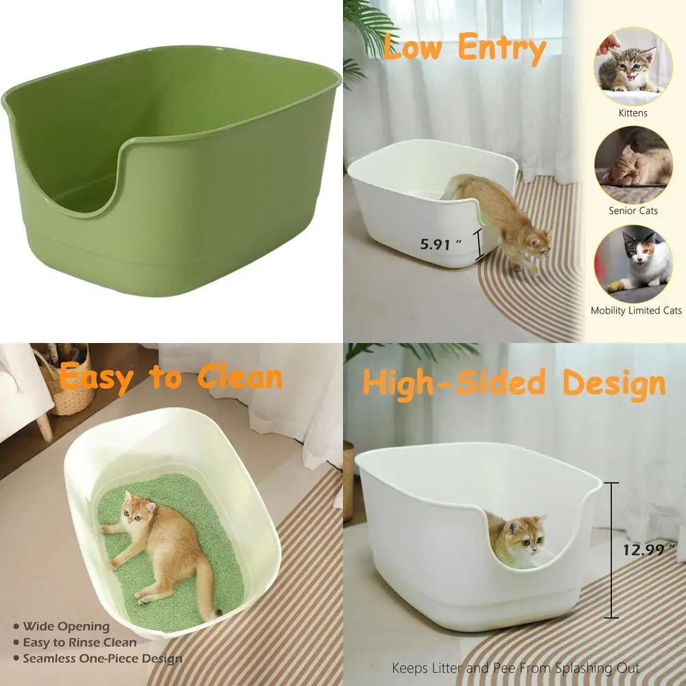 

Большой лоток для кошек Jumbo XL с высокими бортиками для домов с несколькими кошками, защита от разбрызгивания, легко чистится (зеленый)