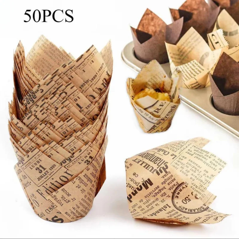 Anti-Oil Disposable Tulip Flame Muffin Paper Cups, High Temperature Resistant Baking Liners, Oven Air Fryer Accessory for Homema
