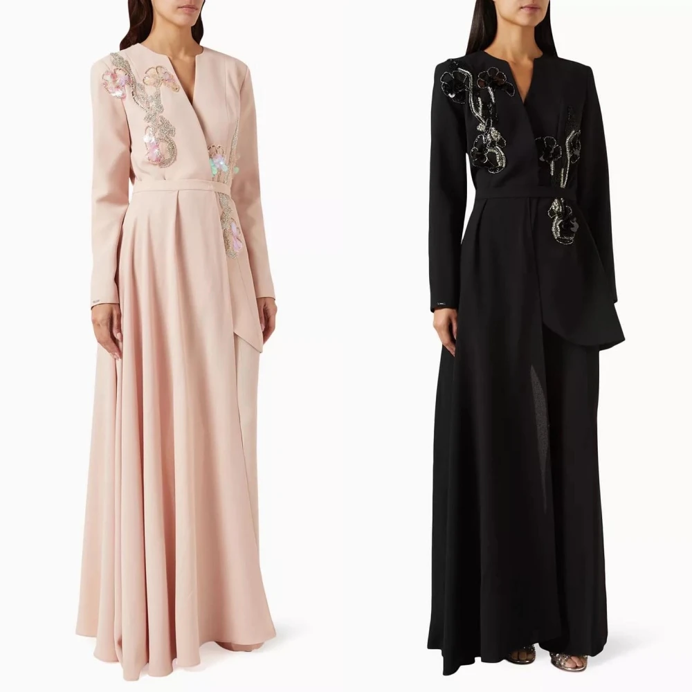 Messit-Robes de soirée formelles exquises, col en V, appliques trapèze, satin perlé, sur mesure, robes de Rhpour occasions