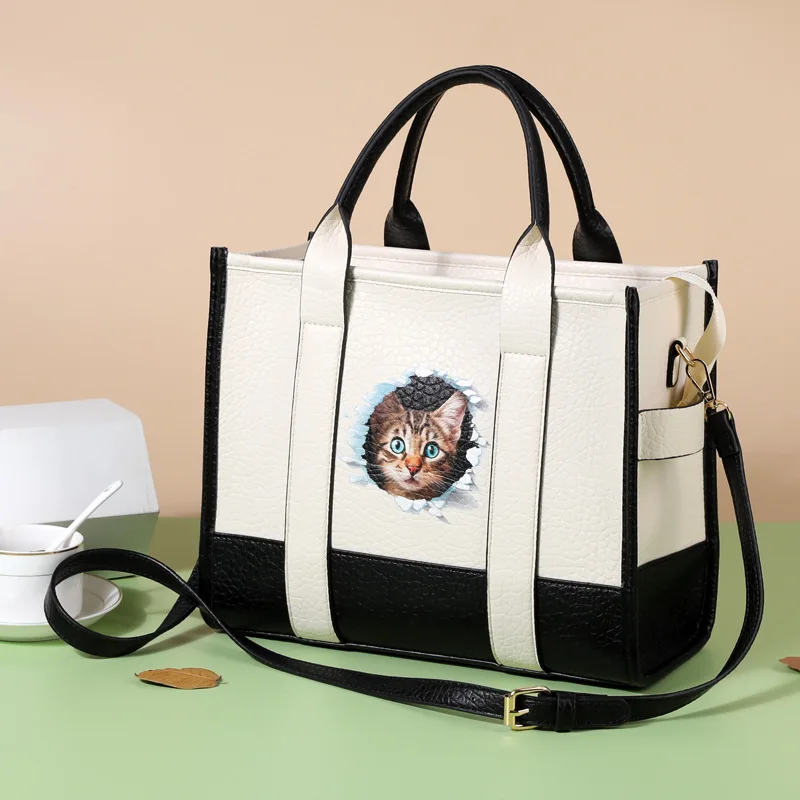 Luxury Handbag 2023 New High Capacity Pu Cat Head Trend Fashion One Shoulder Women's Bag Crossbody Handheld Tote Bag