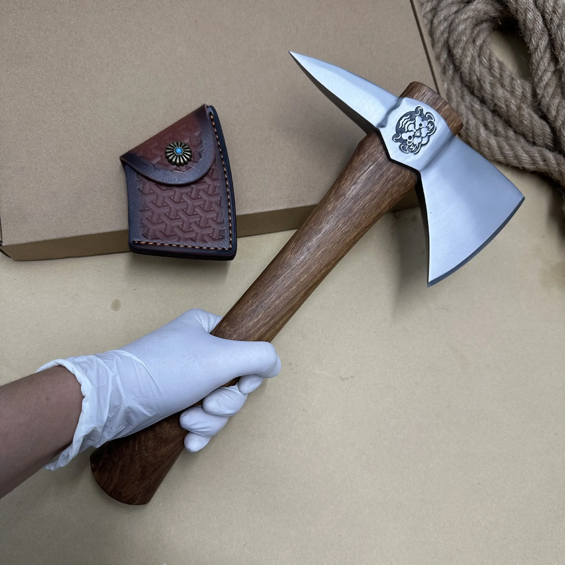 NEW Stainless Steel Dual-purpose Self-defense Tactical Axe Yellow Rosewood Camping Woodworking Mountain EDC Axe