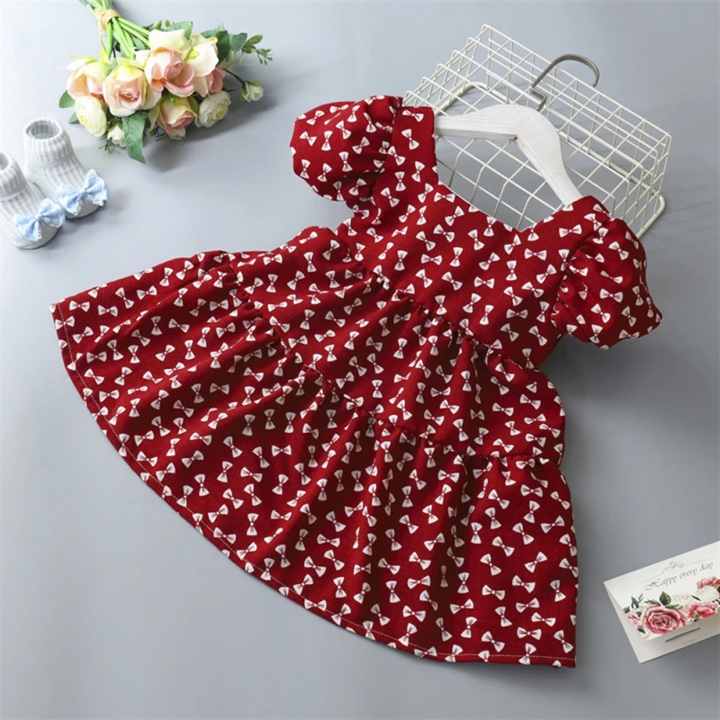 Summer Toddler Dresses Baby Girl Clothes Cute Flowers Print Bow Kids Princess Dress Girls Casual Dress Children Clothing